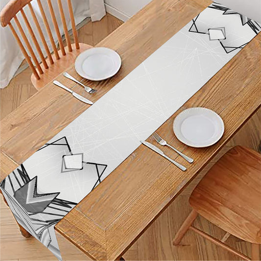 White Kaleidoscope Print Table Runner