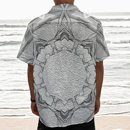White Kaleidoscope Print Textured Short Sleeve Shirt