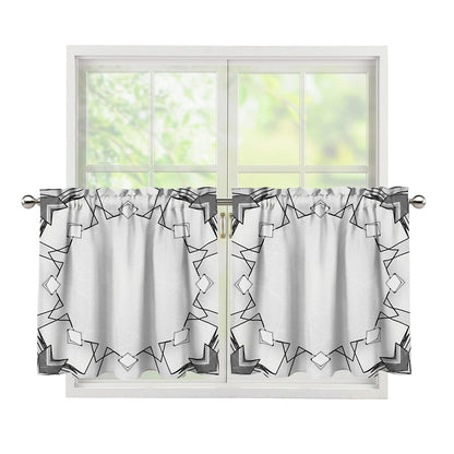 White Kaleidoscope Print Tier Curtains