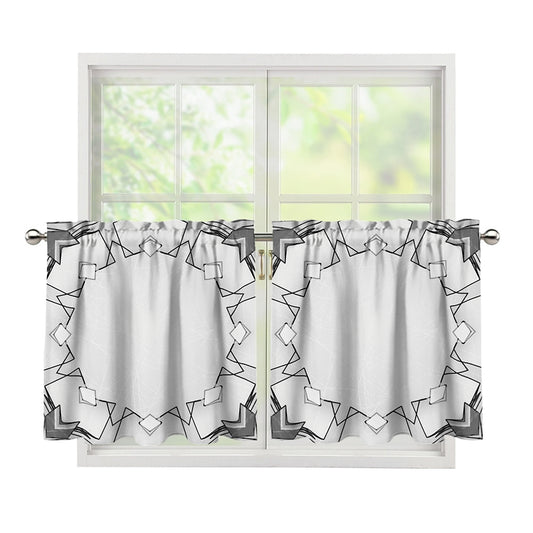 White Kaleidoscope Print Tier Curtains
