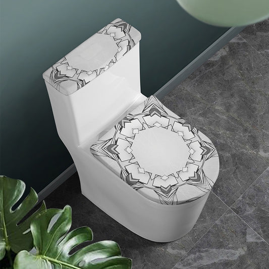 White Kaleidoscope Print Toilet Lid And Tank Cover Set