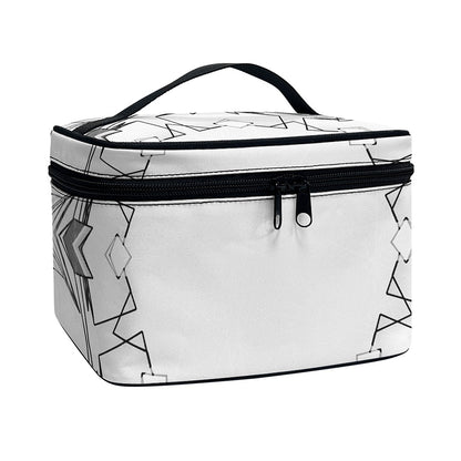White Kaleidoscope Print Travel Makeup Bag
