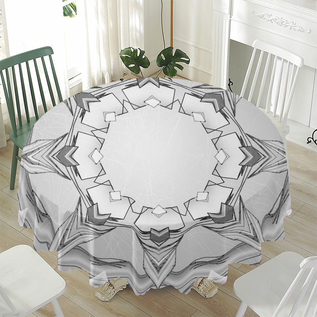 White Kaleidoscope Print Waterproof Round Tablecloth
