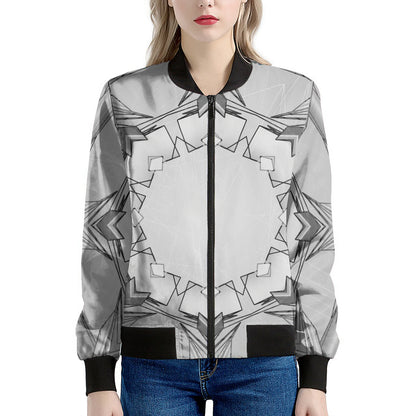 White Kaleidoscope Print Women's Bomber Jacket