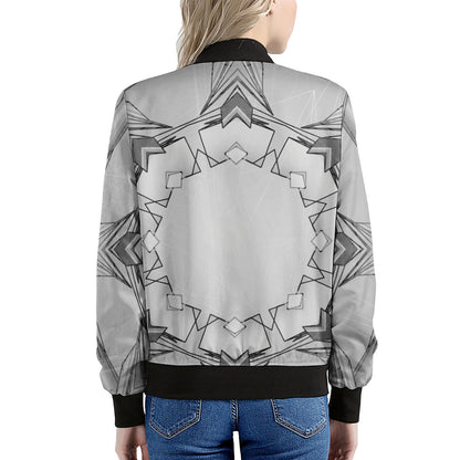 White Kaleidoscope Print Women's Bomber Jacket