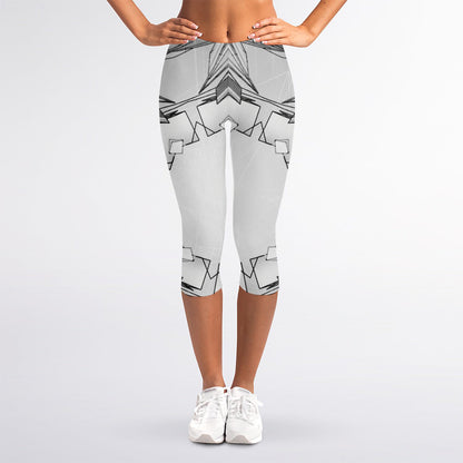 White Kaleidoscope Print Women's Capri Leggings
