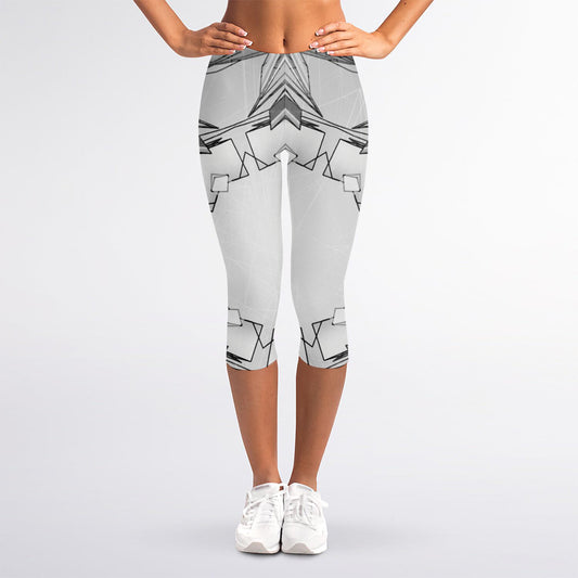 White Kaleidoscope Print Women's Capri Leggings