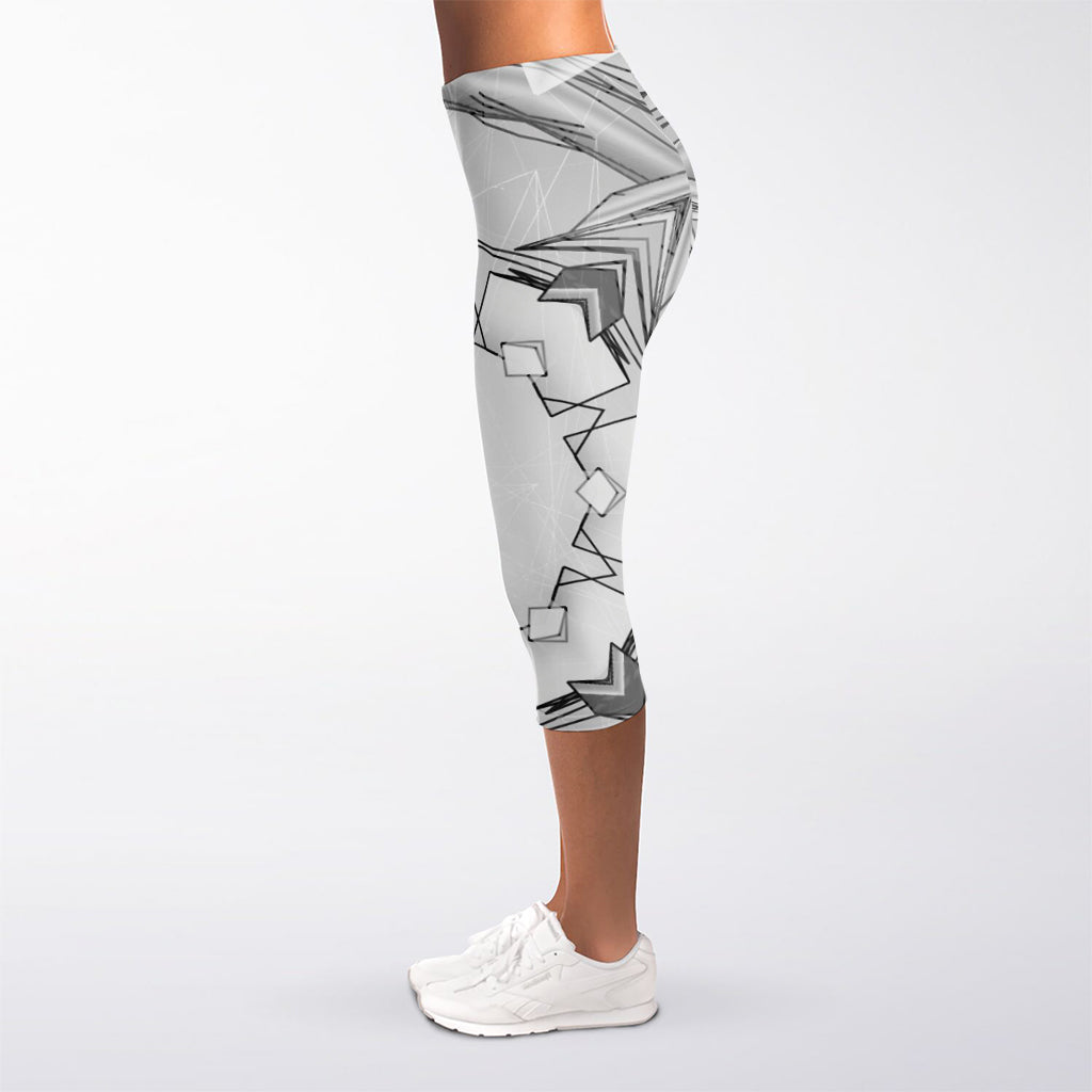 White Kaleidoscope Print Women's Capri Leggings