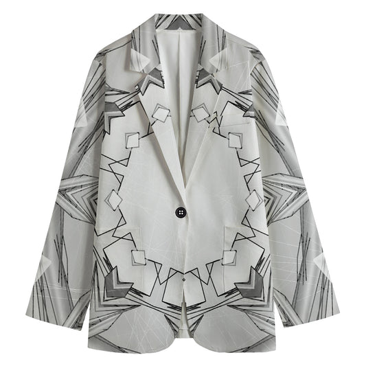 White Kaleidoscope Print Women's Cotton Blazer