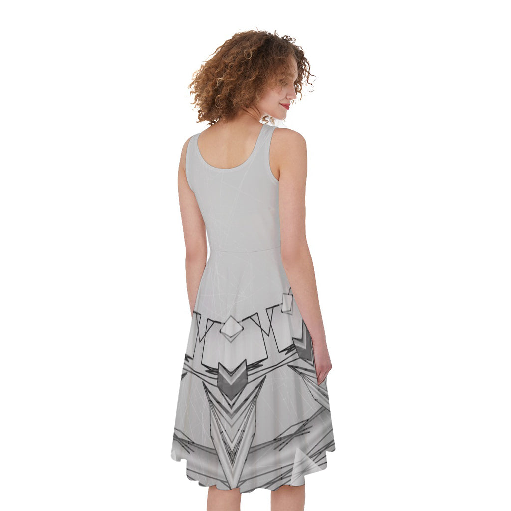 White Kaleidoscope Print Women's Sleeveless Dress