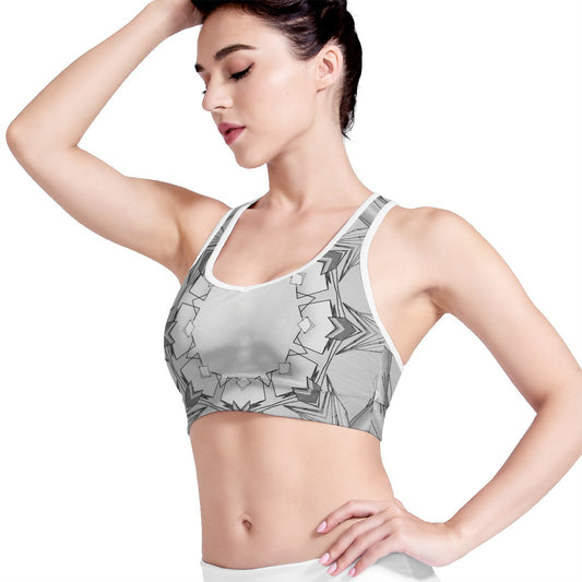 White Kaleidoscope Print Women's Sports Bra