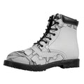 White Kaleidoscope Print Padded Collar Lace Up Boots