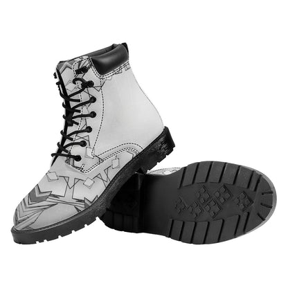 White Kaleidoscope Print Work Boots