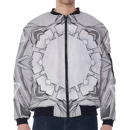 White Kaleidoscope Print Zip Sleeve Bomber Jacket