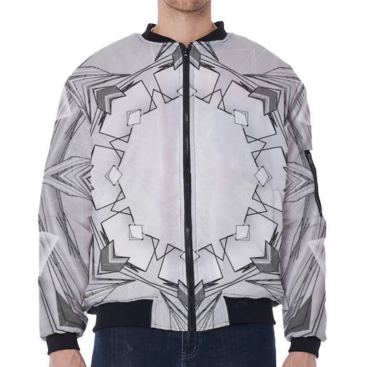 White Kaleidoscope Print Zip Sleeve Bomber Jacket