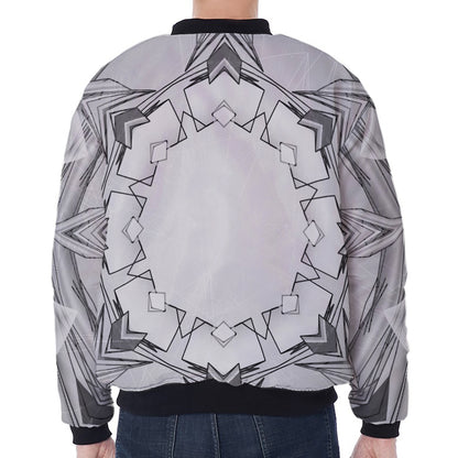 White Kaleidoscope Print Zip Sleeve Bomber Jacket