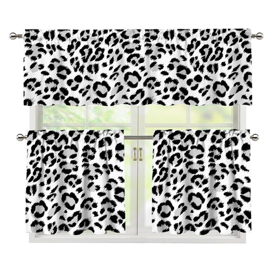 White Leopard Print 3 Piece Kitchen Curtains