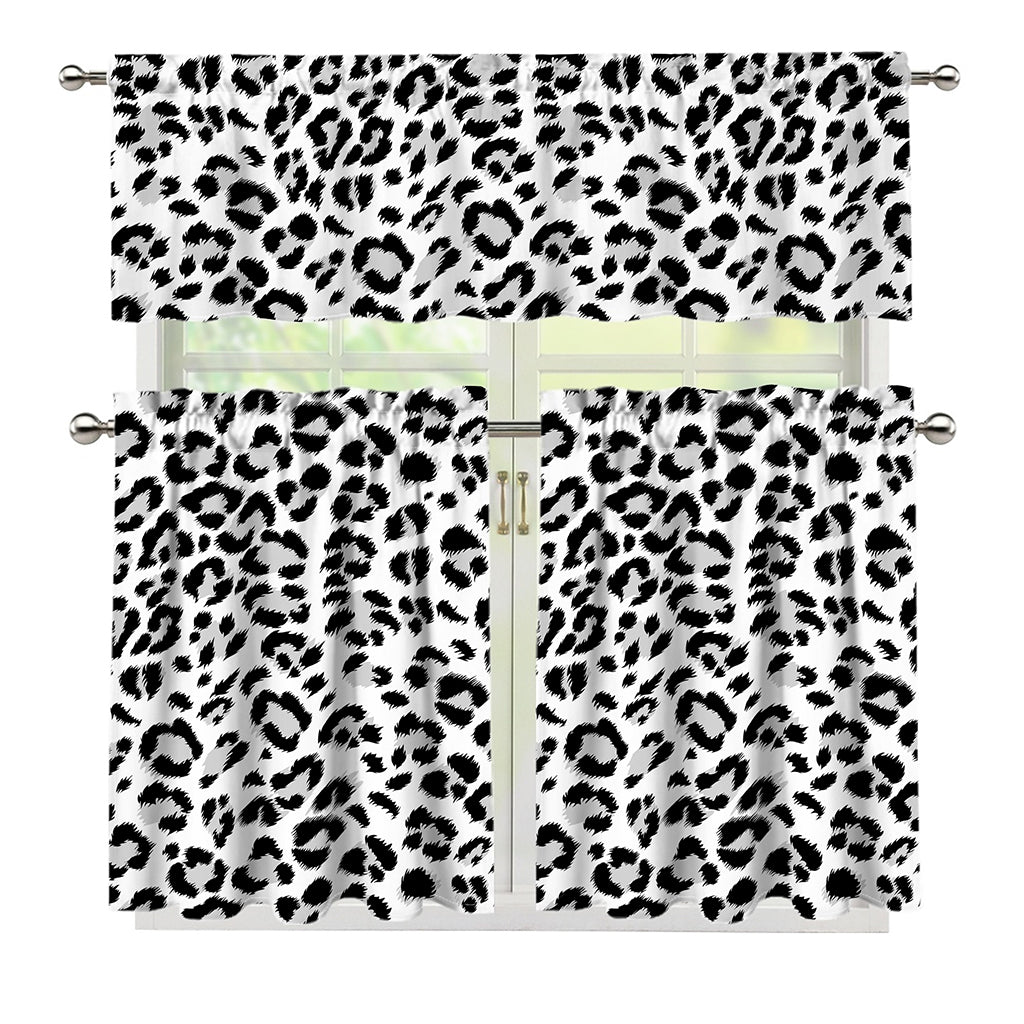 White Leopard Print 3 Piece Kitchen Curtains