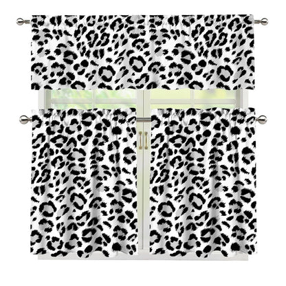 White Leopard Print 3 Piece Kitchen Curtains