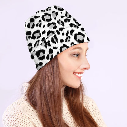 White Leopard Print Beanie