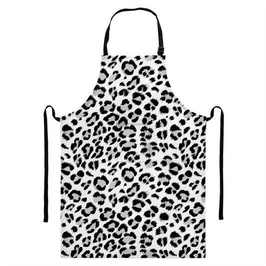 White Leopard Print Bib Apron With Pocket