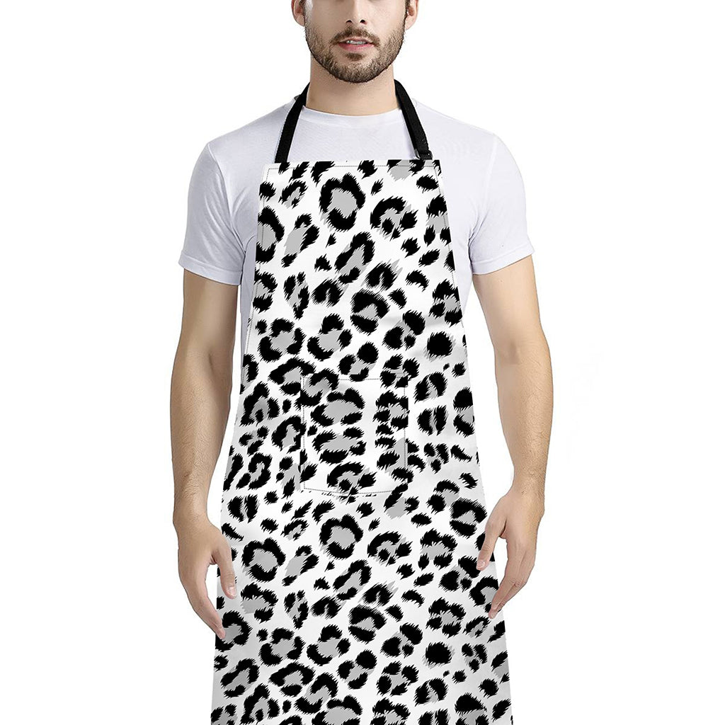 White Leopard Print Bib Apron With Pocket