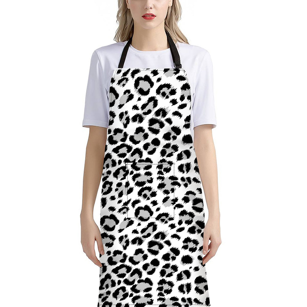White Leopard Print Bib Apron With Pocket
