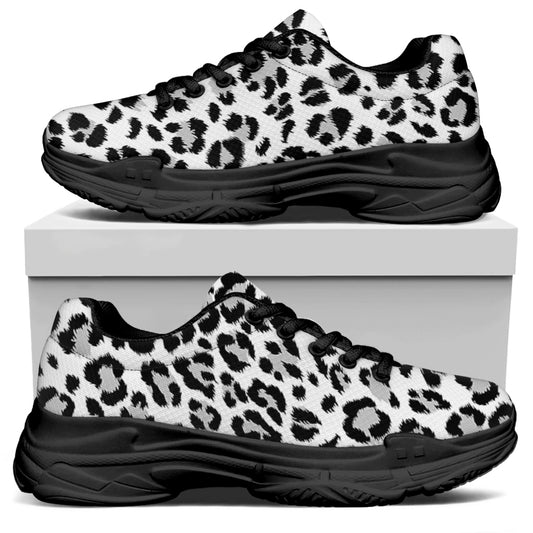 White Leopard Print Black Chunky Shoes