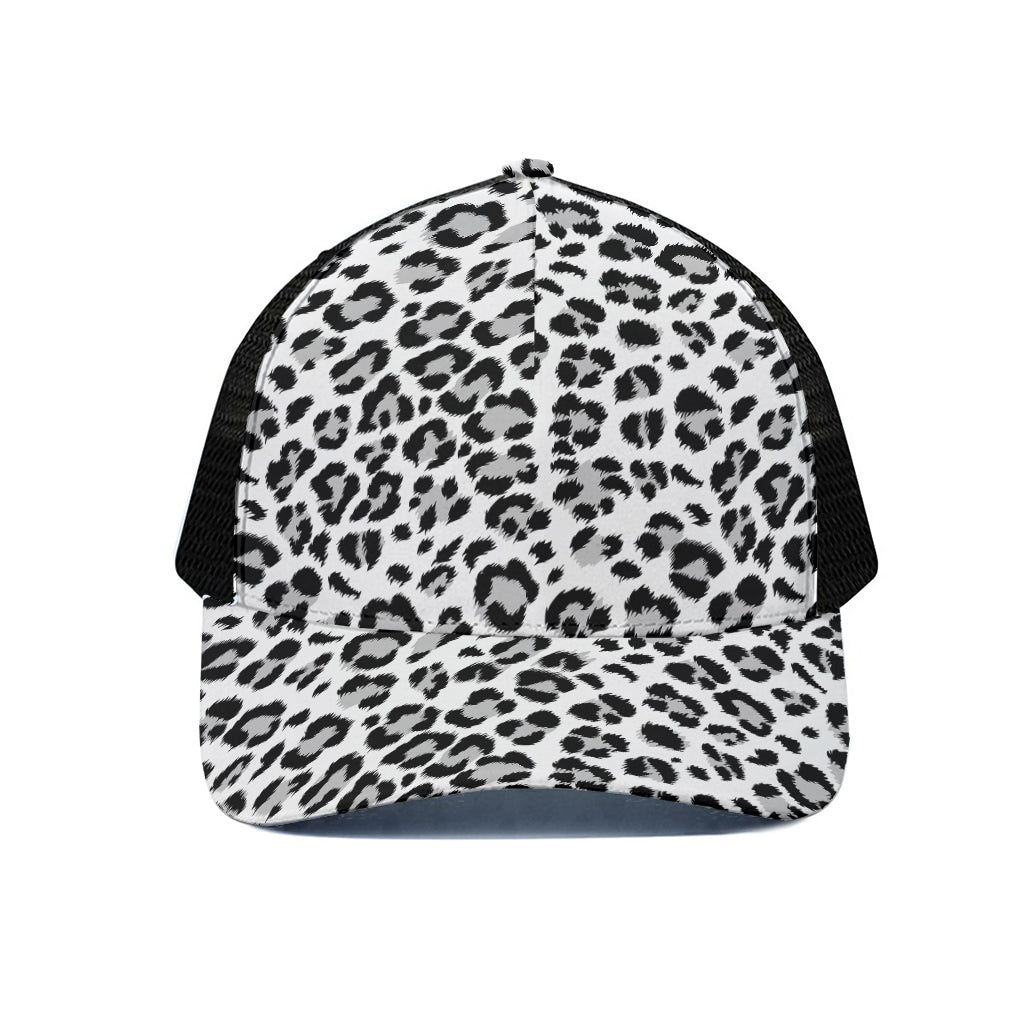 White Leopard Print Black Mesh Trucker Cap