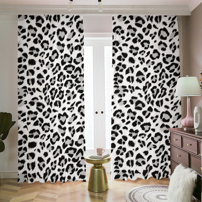 White Leopard Print Blackout Pencil Pleat Curtains