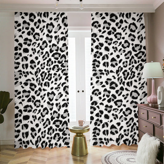 White Leopard Print Blackout Pencil Pleat Curtains