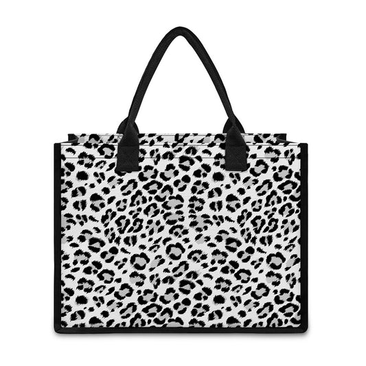 White Leopard Print Canvas Tote Bag
