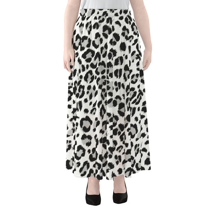 White Leopard Print Chiffon Maxi Skirt