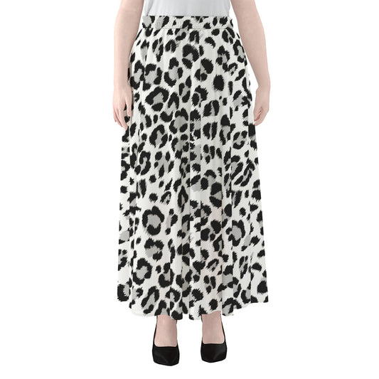 White Leopard Print Chiffon Maxi Skirt