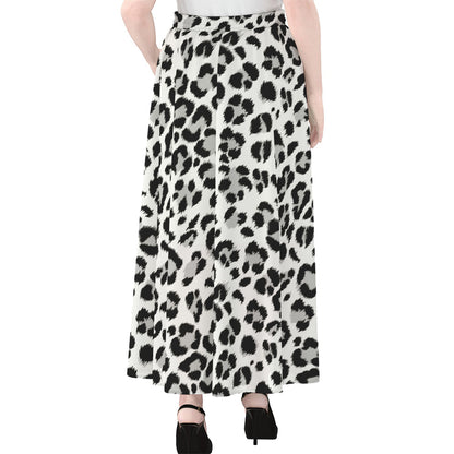 White Leopard Print Chiffon Maxi Skirt