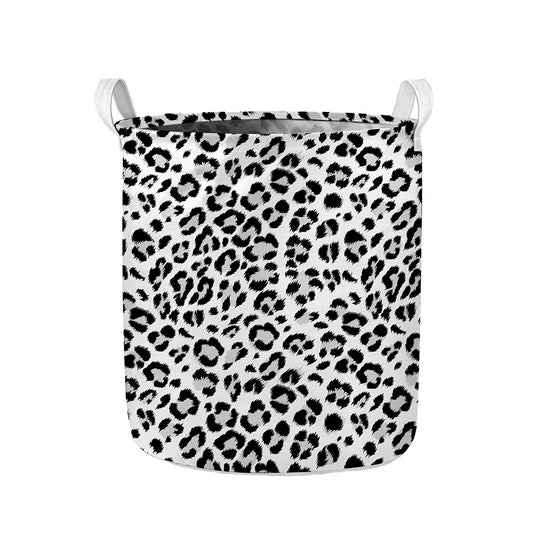 White Leopard Print Collapsible Laundry Basket