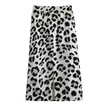 White Leopard Print Cotton Front Slit Maxi Skirt