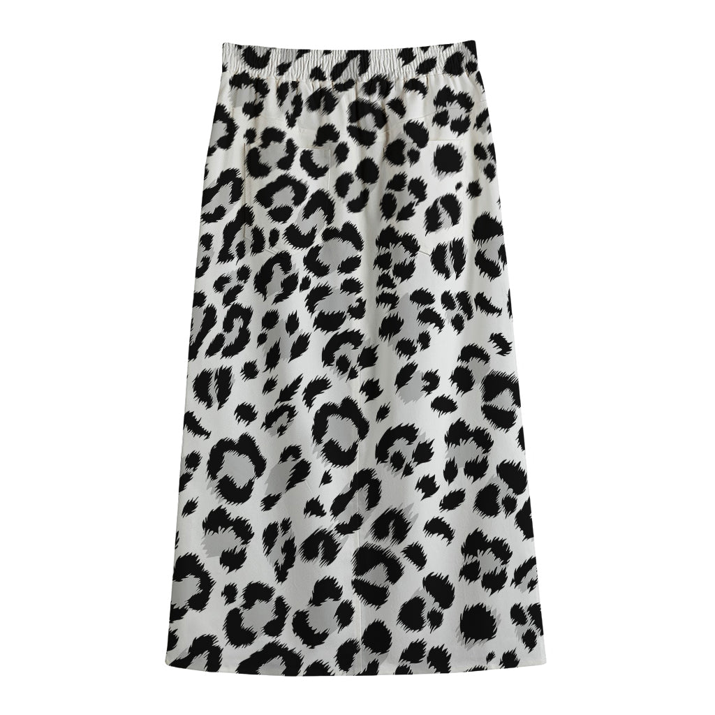White Leopard Print Cotton Front Slit Maxi Skirt
