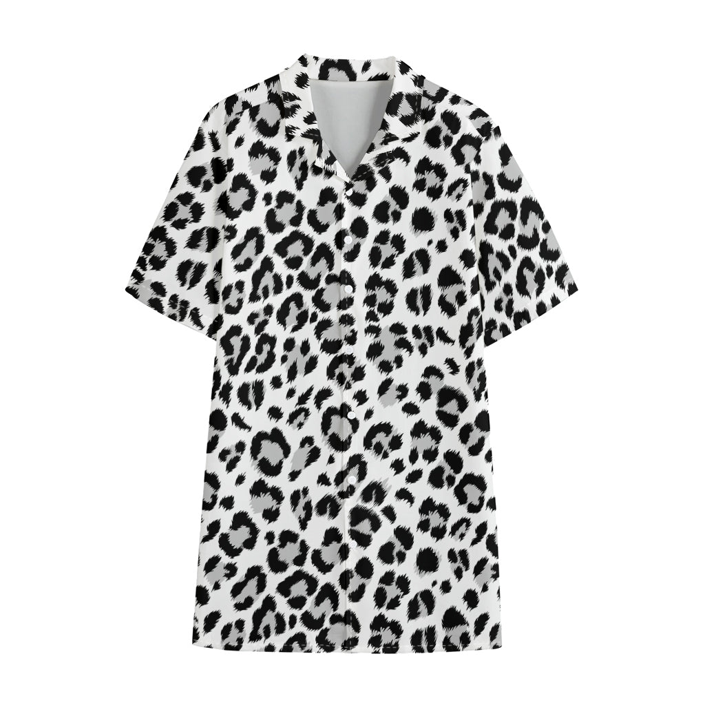 White Leopard Print Cotton Hawaiian Shirt