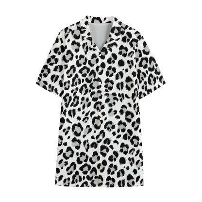 White Leopard Print Cotton Hawaiian Shirt