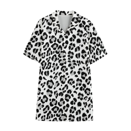 White Leopard Print Cotton Hawaiian Shirt