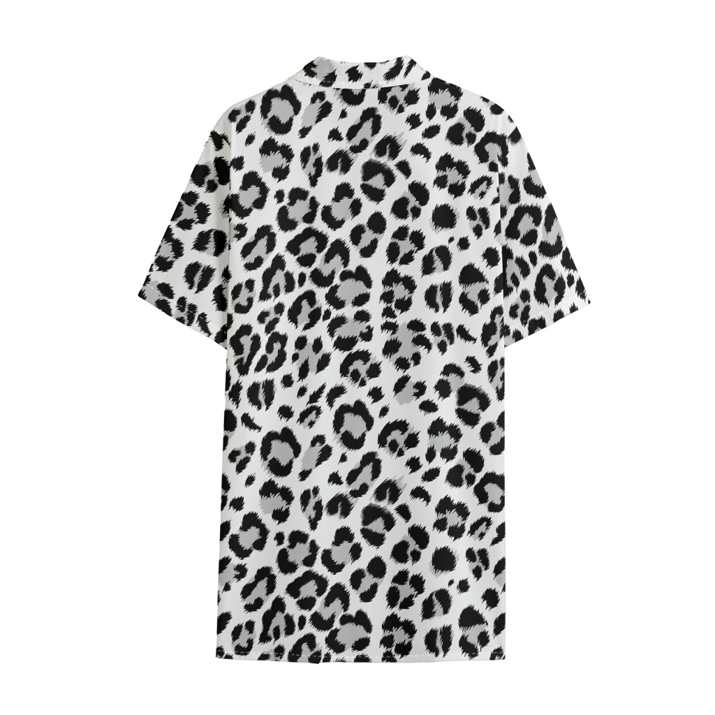 White Leopard Print Cotton Hawaiian Shirt