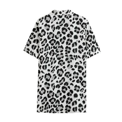 White Leopard Print Cotton Hawaiian Shirt