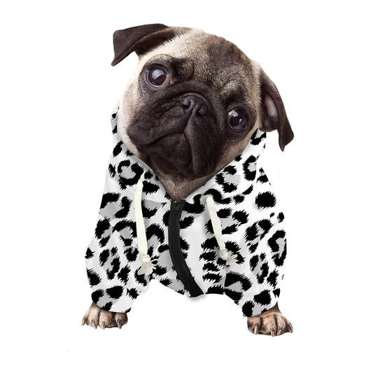 White Leopard Print Dog Zip Up Hoodie