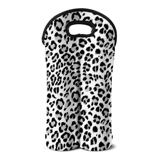 White Leopard Print Double Neoprene Wine Tote