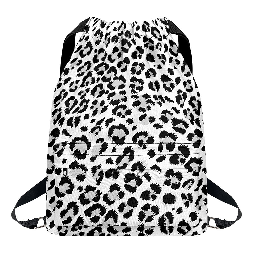 White Leopard Print Drawstring Backpack