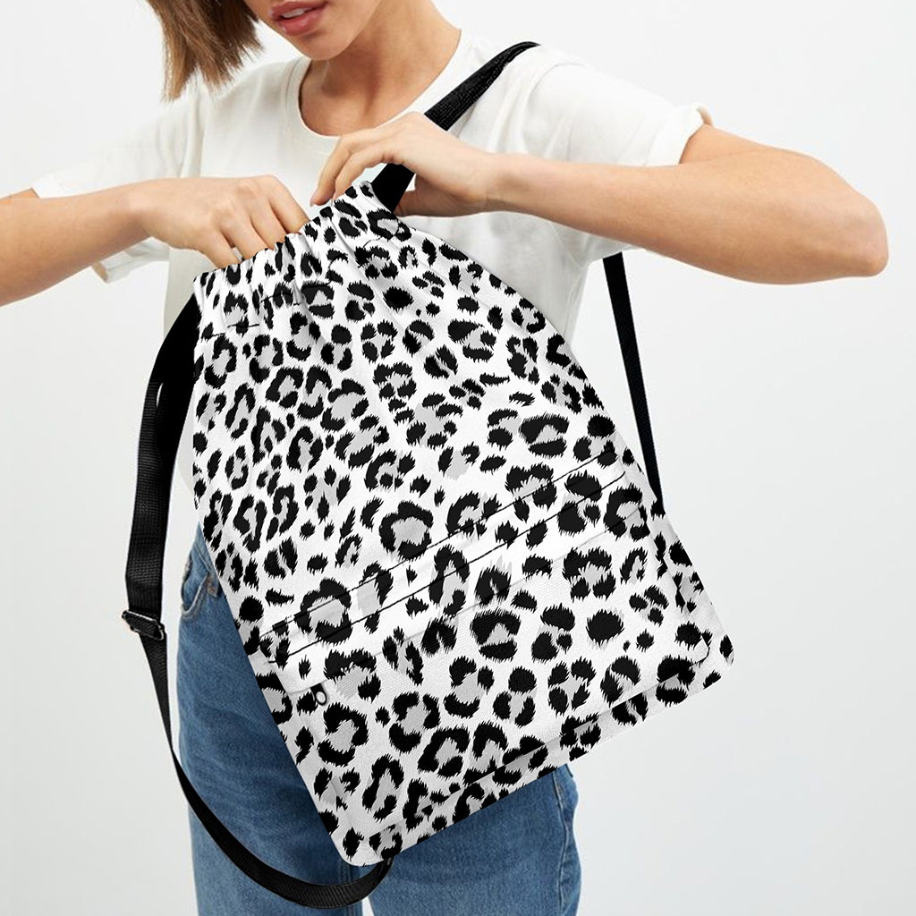 White Leopard Print Drawstring Backpack