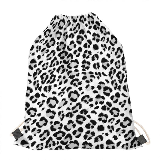 White Leopard Print Drawstring Bag