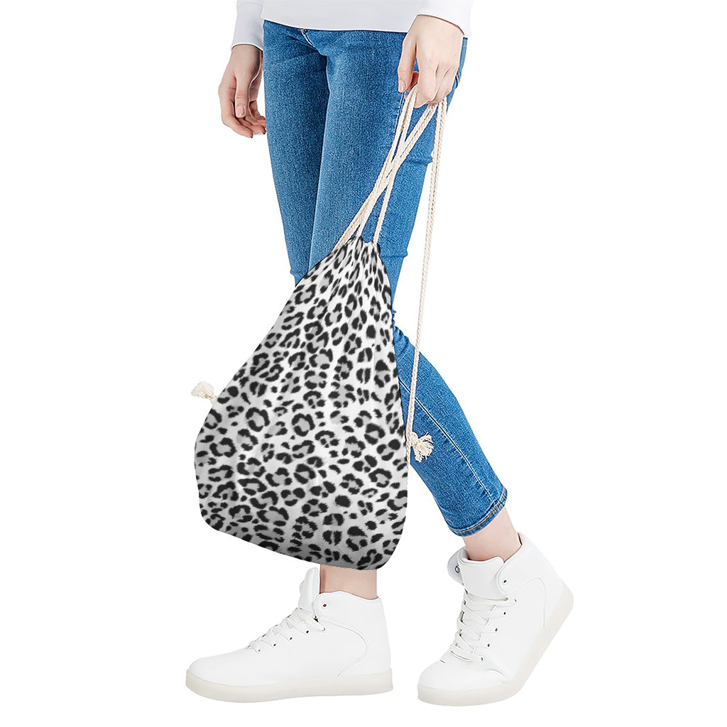 White Leopard Print Drawstring Bag