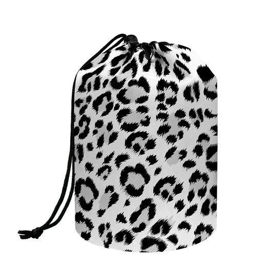 White Leopard Print Drawstring Makeup Bag